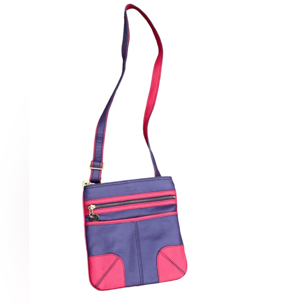 Max New York Signature purple red leather crossbody bag purse